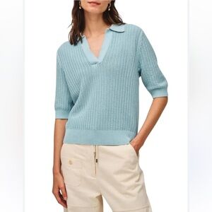 White + Warren organic cotton/ cashmere mesh sweater- Small